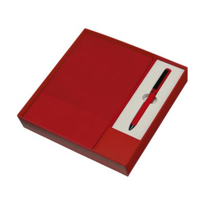 Набор блокнот в гибкой обложке А5 и металлическая шариковая ручка Nabokov, красный-1