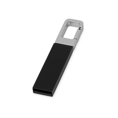Флеш-карта USB 2.0 16 Gb с карабином Hook, черный/серебристый-0