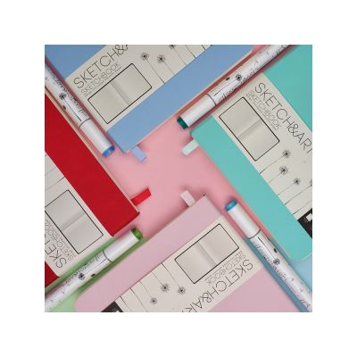 Скетчбук Sketch & Art в мягком переплете 145х145 мм, 100 л. бежевой бумаги 100 гр., голубой-4