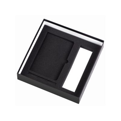 Подарочный набор с блокнотом С2, металлической ручкой и термосом, черный-2