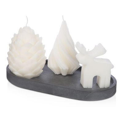 Свечи на подставке Олень, шишка, елочка-0