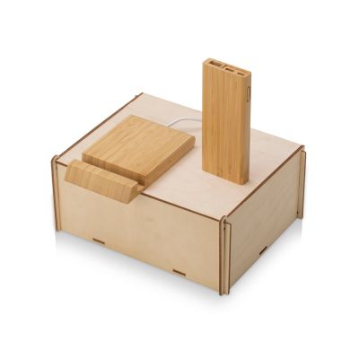 Подарочный набор с БЗУ и внешним аккумулятором Bamboo Set, натуральный-0