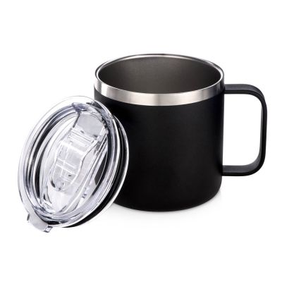 Кружка стальная Alaska с крышкой слайдером, powder coating, черный-1