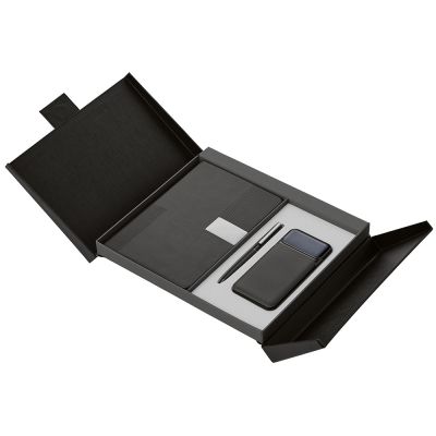 Подарочный набор Tesla с блокнотом А5, ручкой и пауэрбенком на 10 000 mAh, черный-2