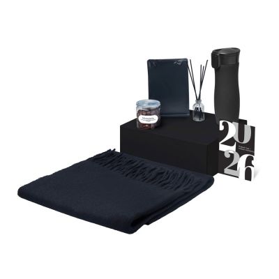 Подарочный набор с палантином и термокружкой, черный-1