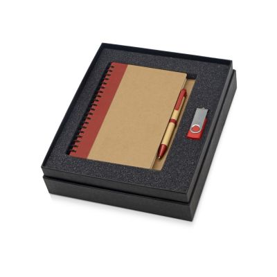 Подарочный набор Essentials с флешкой и блокнотом А5 с ручкой, красный-0