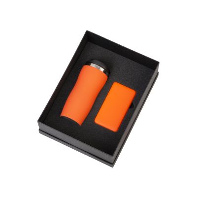 Подарочный набор c вакуумной термокружкой и повербанком С1, оранжевый-1
