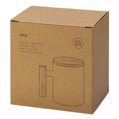 Кружка с ручкой и крышкой из каучукового дерева Jeny, белый-8