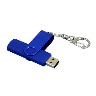 Флешка с поворотным механизмом, c дополнительным разъемом Micro USB, 64 Гб, синий-2