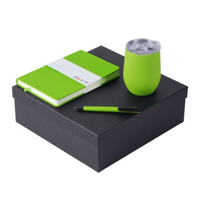 Подарочный набор c блокнотом C2, ручкой и термокружкой, зеленое яблоко-0