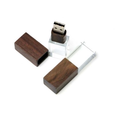 USB-флешка на 64 ГБ прямоугольной формы, под гравировку 3D логотипа, материал стекло, с деревянным колпачком красного цвета, зеленый-2