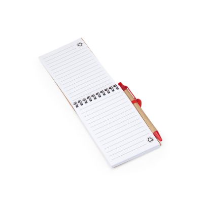 Блокнот LIEN с шариковой ручкой из переработанного картона, крафт/красный-1