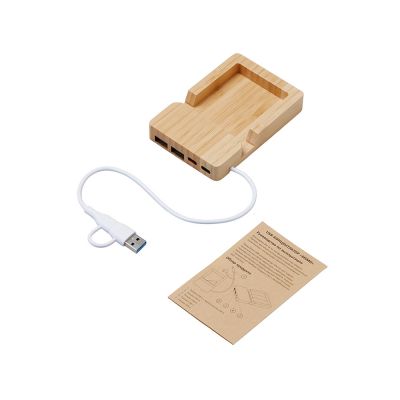 USB хаб Memo, 2*USB, 2*Type C, бамбук-1