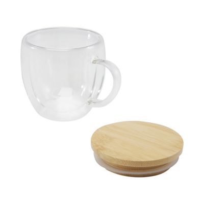 Стеклянная кружка Lenora емкостью 250 мл с бамбуковой крышкой - прозрачный-3