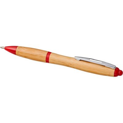 Шариковая ручка Nash из бамбука, натуральный/красный-2