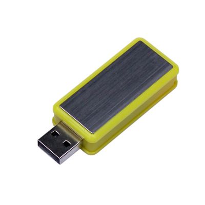 USB-флешка промо на 64 Гб прямоугольной формы, выдвижной механизм, желтый-0