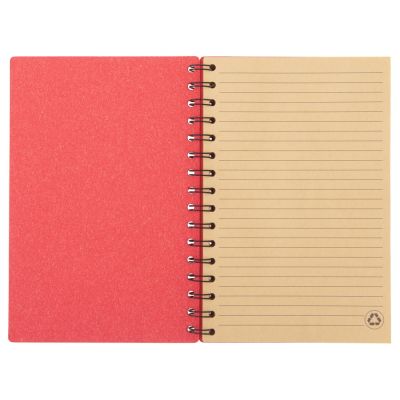 Блокнот на спирали в картонной обложке с переработанной бумагой Mania, красный-2