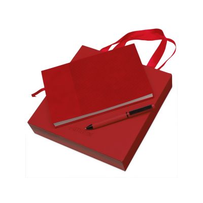 Набор блокнот в гибкой обложке А5 и металлическая шариковая ручка Nabokov, красный-0