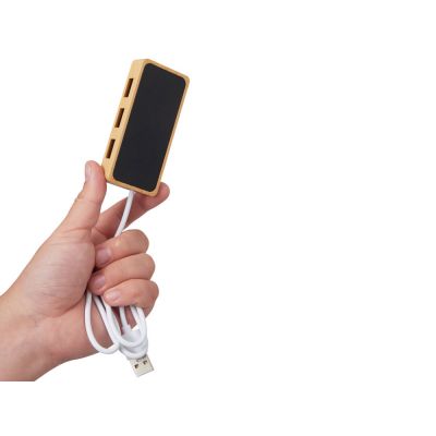 USB хаб с подсветкой лого Reedia S5, 3*USB, 1*Type C, бамбук, черный-7