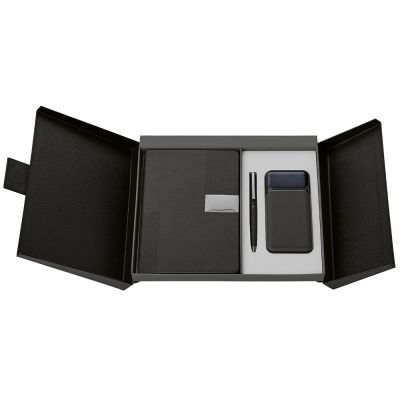Подарочный набор Tesla с блокнотом А5, ручкой и пауэрбенком на 10 000 mAh, черный-4