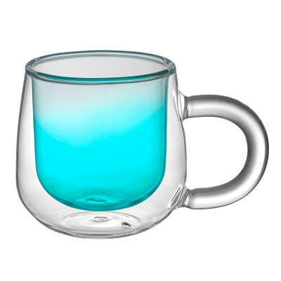 Кружка с двойными стенками с широкой ручкой и градиентным покрытием Fog, бирюзовый-1