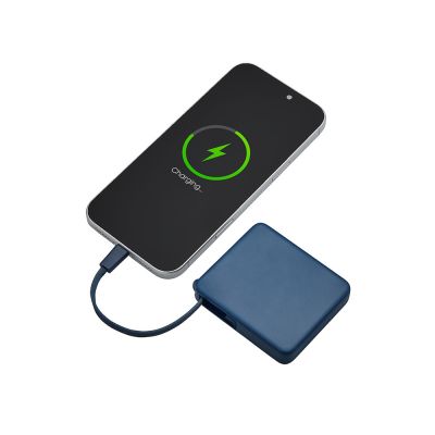 Внешний аккумулятор со встроенным кабелем USB-C Дэнси, 5000 мАч, темно-синий-2