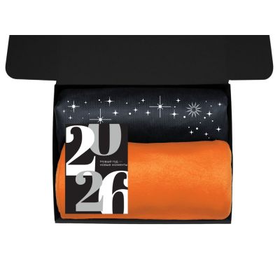 Подарочный набор c пледом, френчпрессом, чаем и медом, оранжевый-2