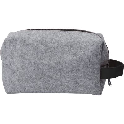 Косметичка из РПЕТ фетра с ручкой Felt, серый с черным-3