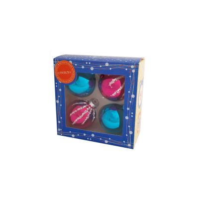 Новогоднее подвесное украшение Бирюзово-розовый шар из стекла, набор из 4 штук / 6см-0