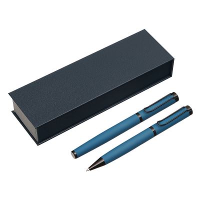 Подарочный набор из 2-х ручек Black Lama soft-touch, темно-синий-0