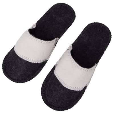 Тапочки белые/серые с отворотом без вышивки-2