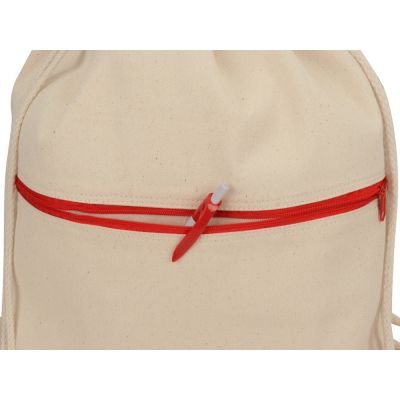 Рюкзак-мешок хлопковый Lark с цветной молнией, натуральный/красный-1