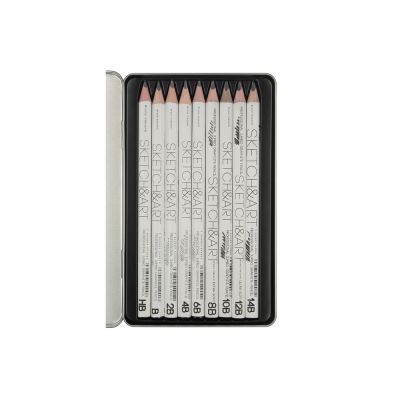 Набор чернографитовых карандашей  Sketch & Art  утолщенные,9 шт. hb-14b,  металлическая коробка с ложементом-2