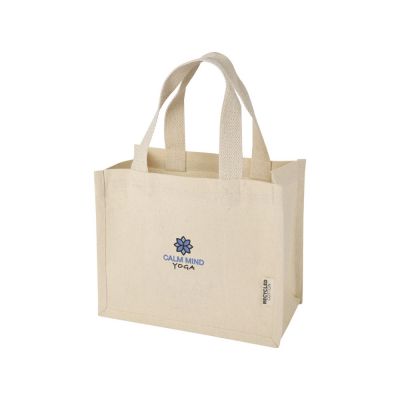 Мини эко-сумка Odessa с клинчиком, изготовленная из переработанного хлопка, сертифицированного согласно GRS, плотностью 220 г/м², объемом 9 л - Натуральный-5