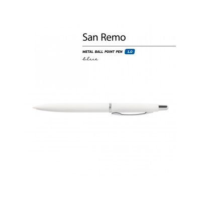 Ручка SAN REMO шариковая, автоматическая, белый металлический корпус 1.00 мм, синяя-1
