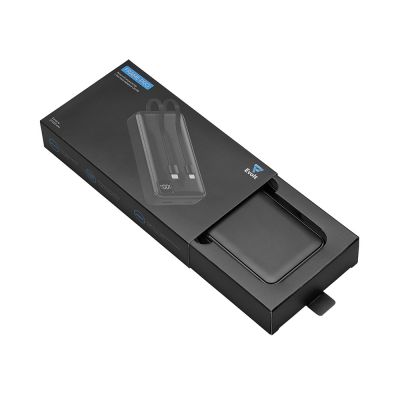 Внешний аккумулятор со встроенными кабелями Фрэйм Про, быстрая зарядка, 20000мач, черный-5