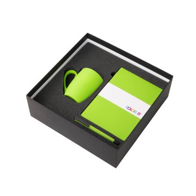 Подарочный набор c блокнотом C2, ручкой и кружкой, зеленое яблоко-1