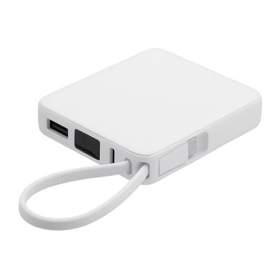 Внешний аккумулятор со встроенным кабелем USB-C Дэнси, 5000 мАч, белый-1