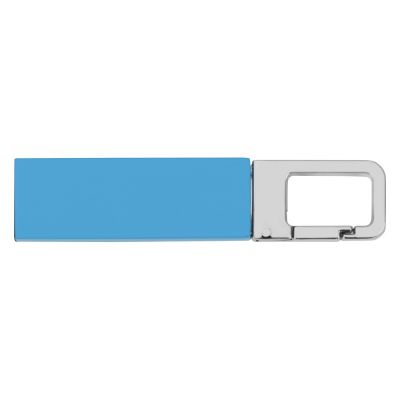 Флеш-карта USB 2.0 16 Gb с карабином Hook, голубой/серебристый-1