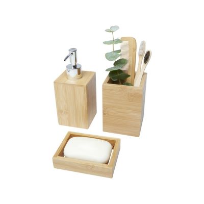 Набор из 3 аксессуаров из бамбука для ванной комнаты Hedon, natural-2