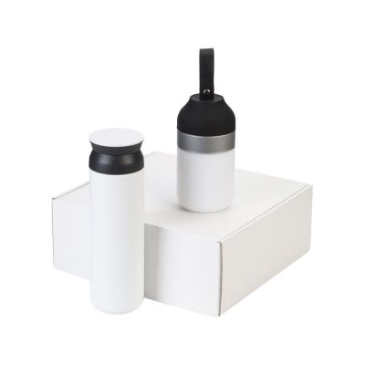 Подарочный набор с колонкой и термосом Black&White, белый/черный-0