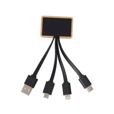 Кабель 3-в-1 с подсветкой лого Reedia S6, бамбук, черный-1