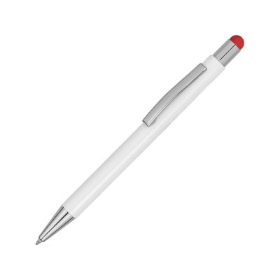 Ручка металлическая шариковая Flowery со стилусом и цветным зеркальным слоем, белый/красный-1