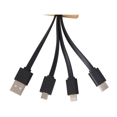 Кабель 3-в-1 с подсветкой лого Reedia S6, бамбук, черный-2