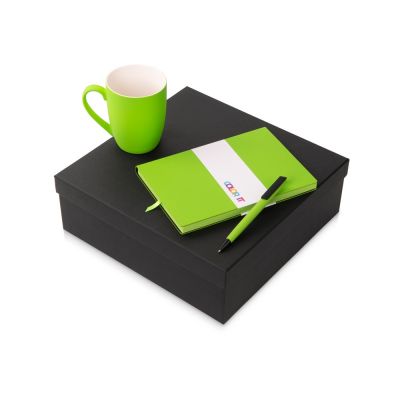 Подарочный набор c блокнотом C1, ручкой и кружкой, зеленое яблоко-0
