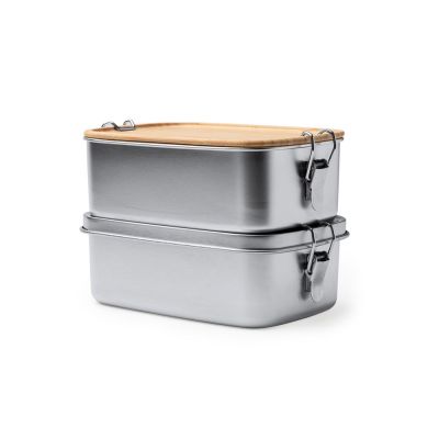 Ланч-бокс DAIKON из нержавеющей стали 304 с бамбуковой крышкой, серебристый/бежевый-2