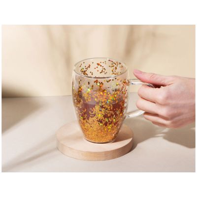 Кружка с двойными стенками с блестками, 360 мл, золотистый-4
