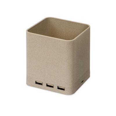Настольный органайзер Cubic из пшеничного волокна с функцией беспроводной зарядки и выходами USB-2
