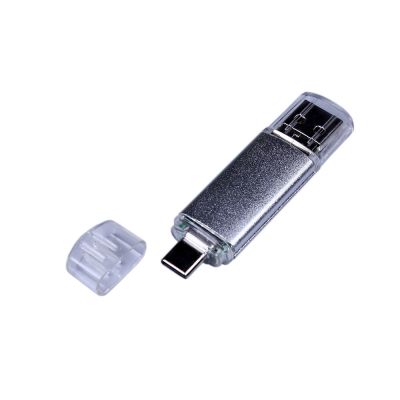 USB-флешка на 64 ГБ c двумя дополнительными разъемами MicroUSB и TypeC, серебро-3