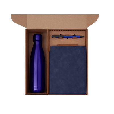 Подарочный набор с термобутылкой, блокнотом, ручкой и чаем, синий-1
